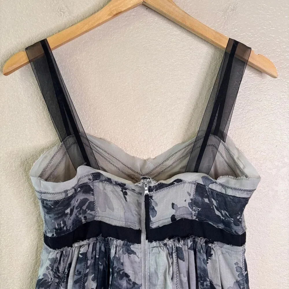 Ann Taylor LOFT Empire Waist Dress Gray Black Floral Sz 2 Whimsigoth Dark Fairy
